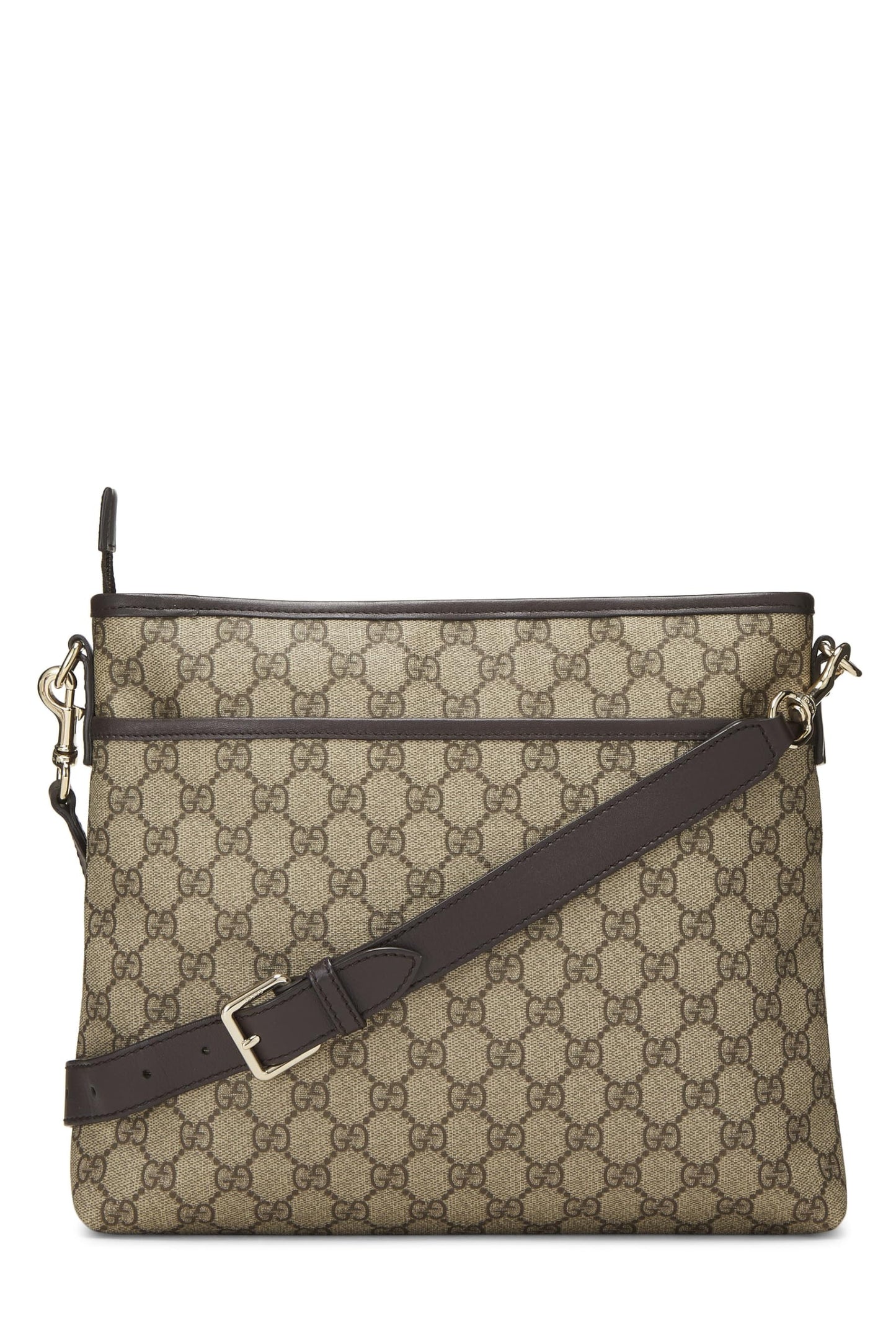 Gucci, Brown Original GG Supreme Canvas Zip Flat Messenger, Brown
