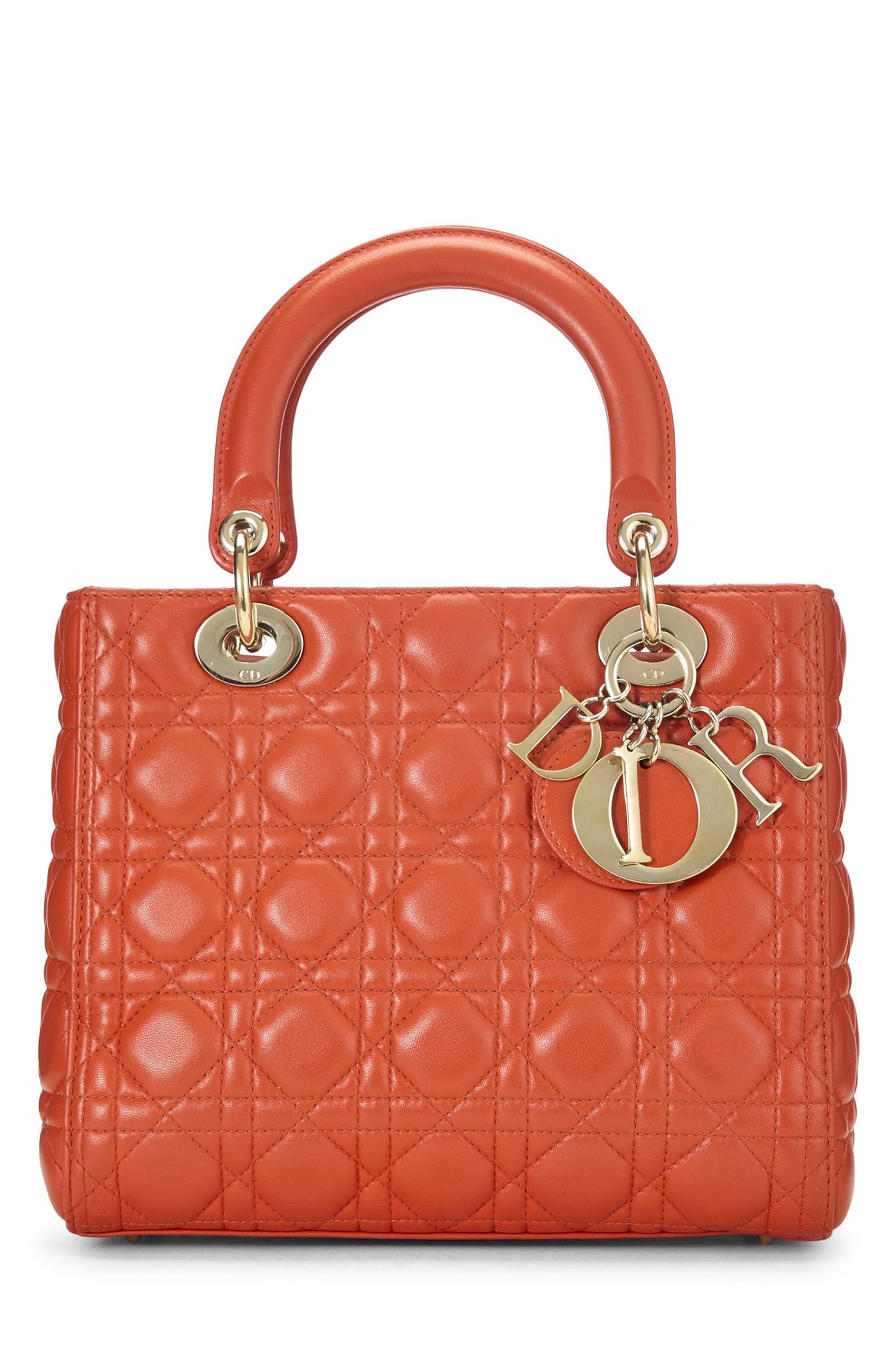 Dior,  Orange Cannage Quilted Lambskin Lady Dior Medium, Orange