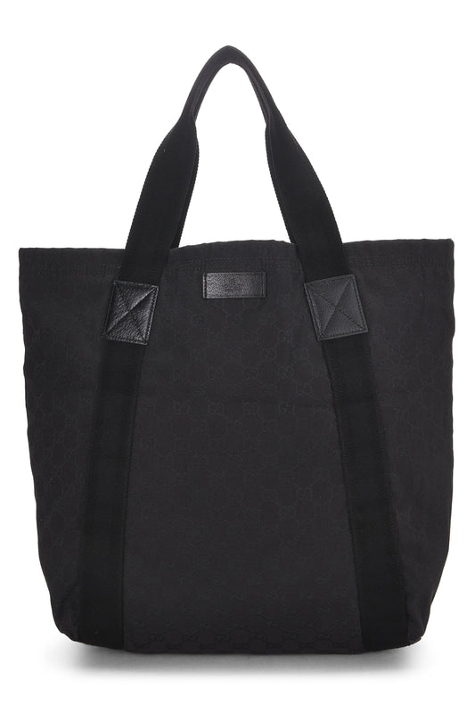 Gucci, Black Original GG Canvas Flat Web Tote, Black