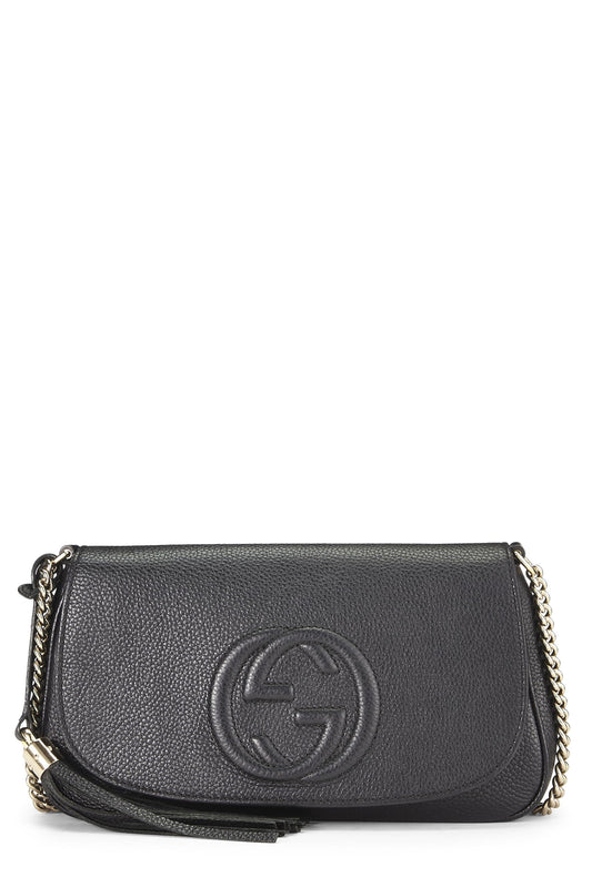 Gucci, Black Grained Leather Soho Chain Flap Crossbody, Black