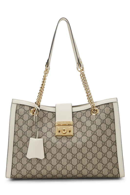 Gucci, Cream Original GG Supreme Canvas Padlock Tote Medium, White