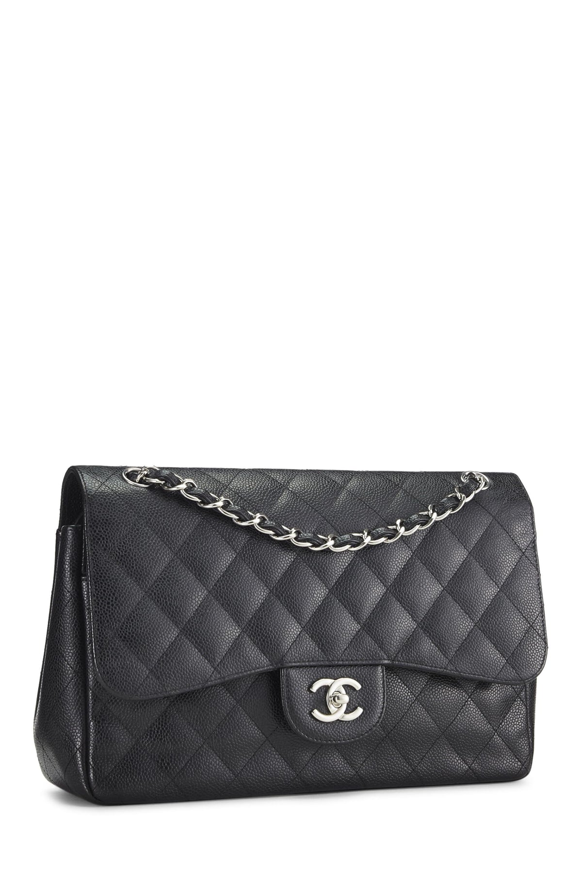 Chanel,  Black Quilted Caviar New Classic Double Flap Jumbo, Black