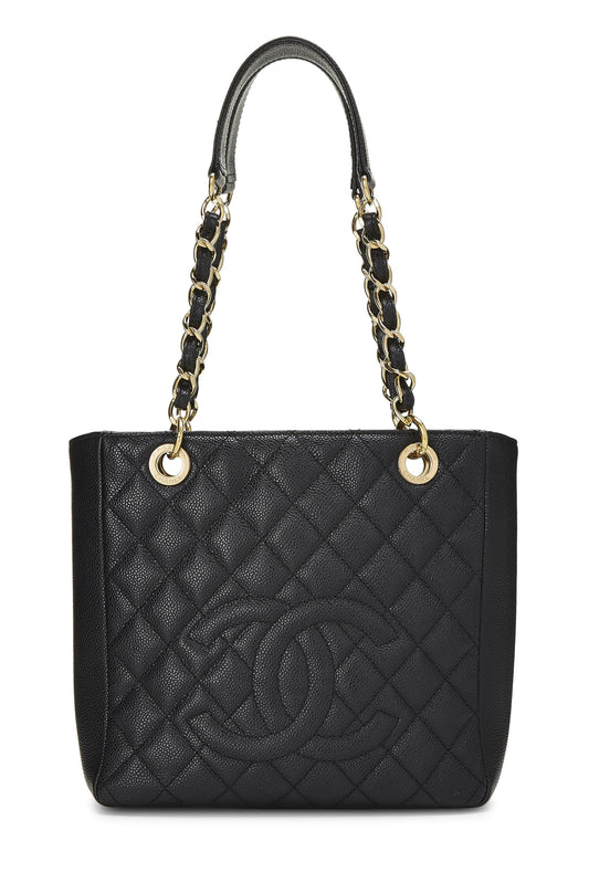 Chanel,  Black Quilted Caviar Petite Shopping Tote (PST), Black