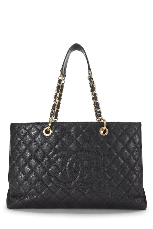 Chanel,  Black Quilted Caviar Grand Shopping Tote (GST), Black
