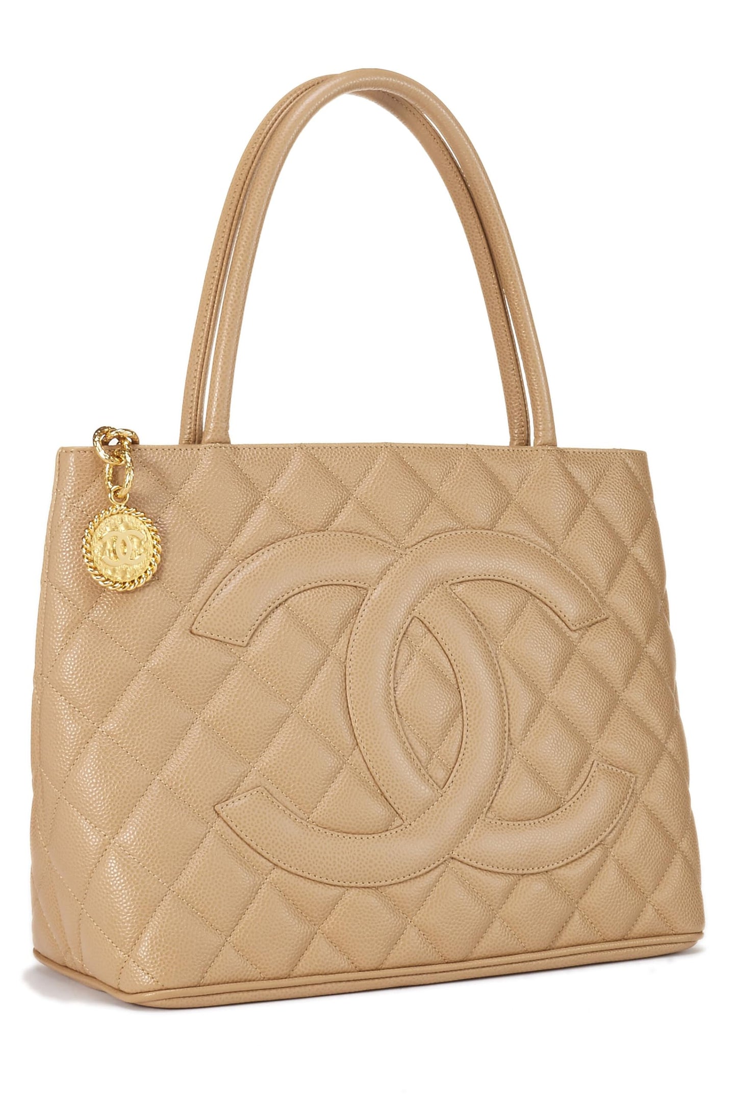 Chanel,  Beige Quilted Caviar Medallion Tote, Beige