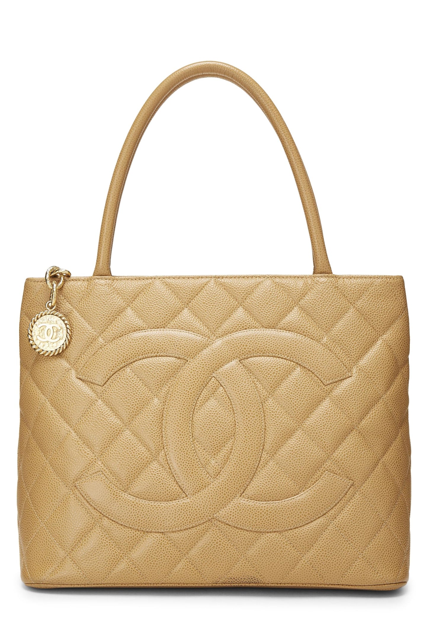 Chanel,  Beige Quilted Caviar Medallion Tote, Beige
