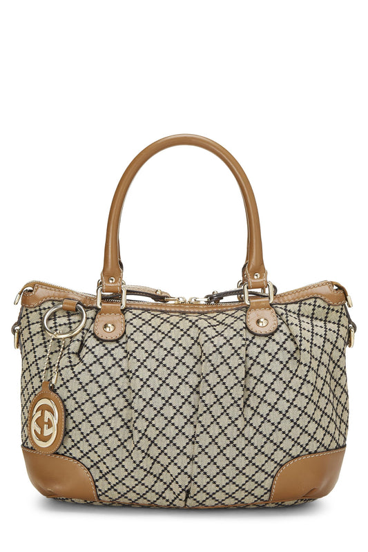 Gucci, Brown Diamante Canvas Zip Sukey Large, Brown