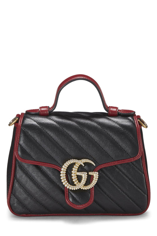 Gucci, Black Leather Torchon Marmont Top Handle Flap Bag Mini, Black