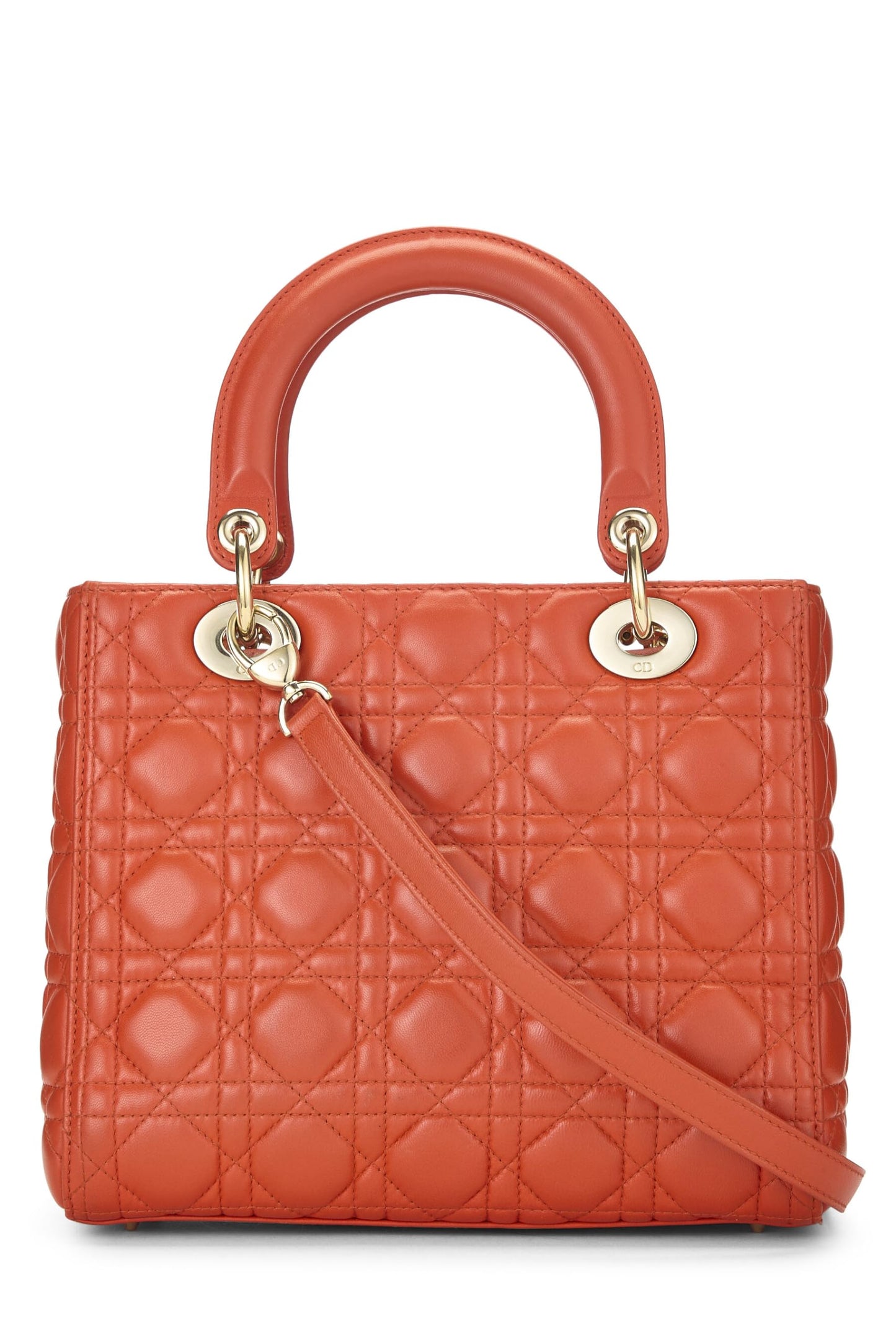 Dior,  Orange Cannage Quilted Lambskin Lady Dior Medium, Orange