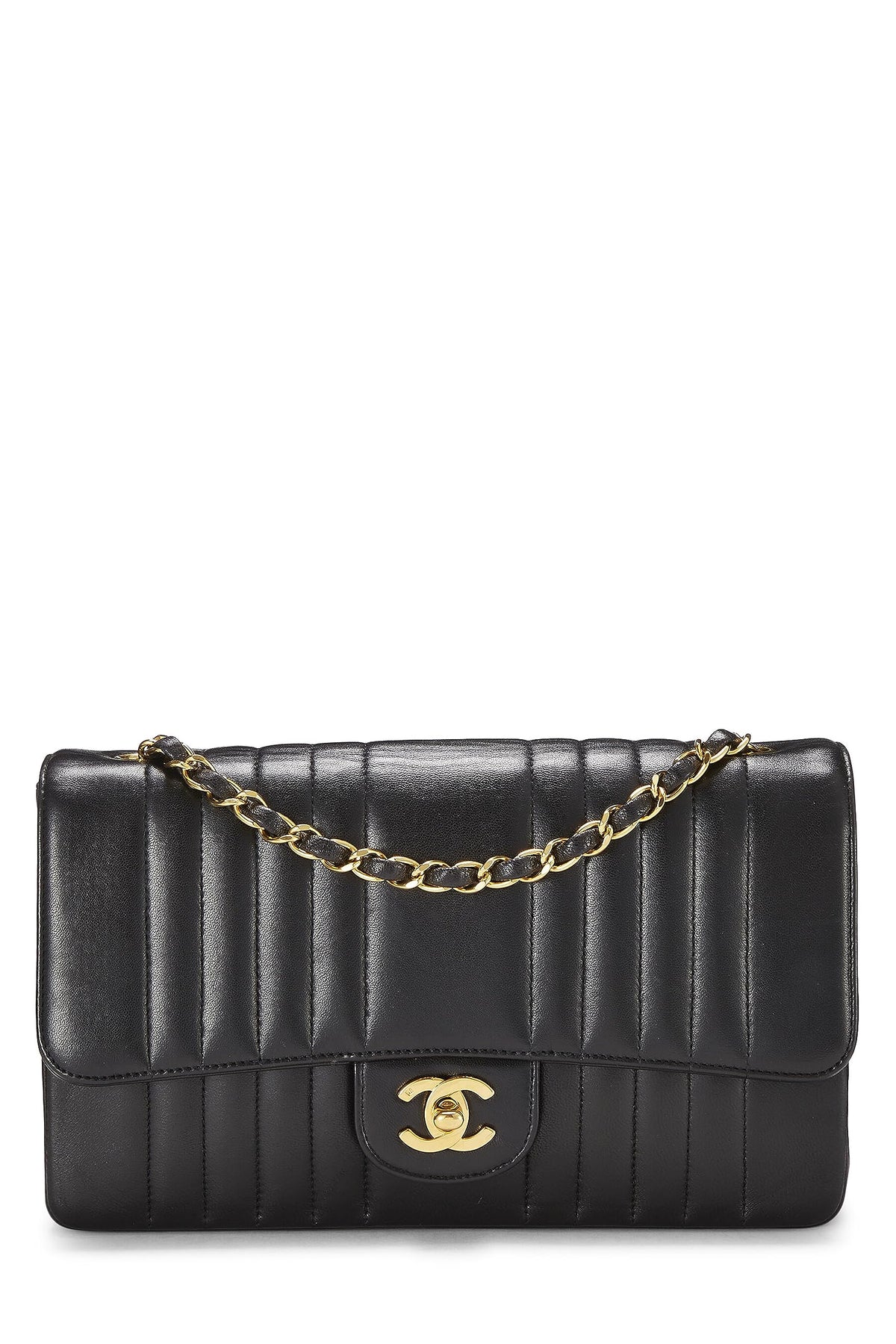Chanel,  Black Vertical Lambskin Classic Flap Medium, Black