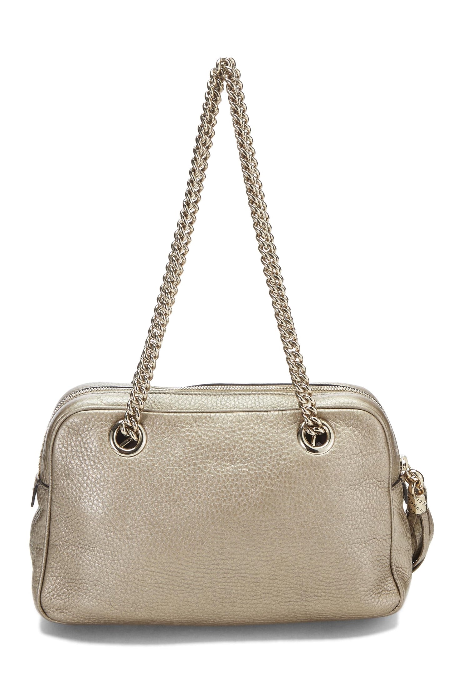 Gucci, Metallic Grey Leather Soho Chain Tote, Grey