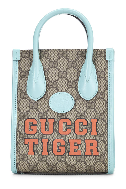 Gucci, Turquoise Original GG Supreme Canvas Tiger Tote Mini, Navy