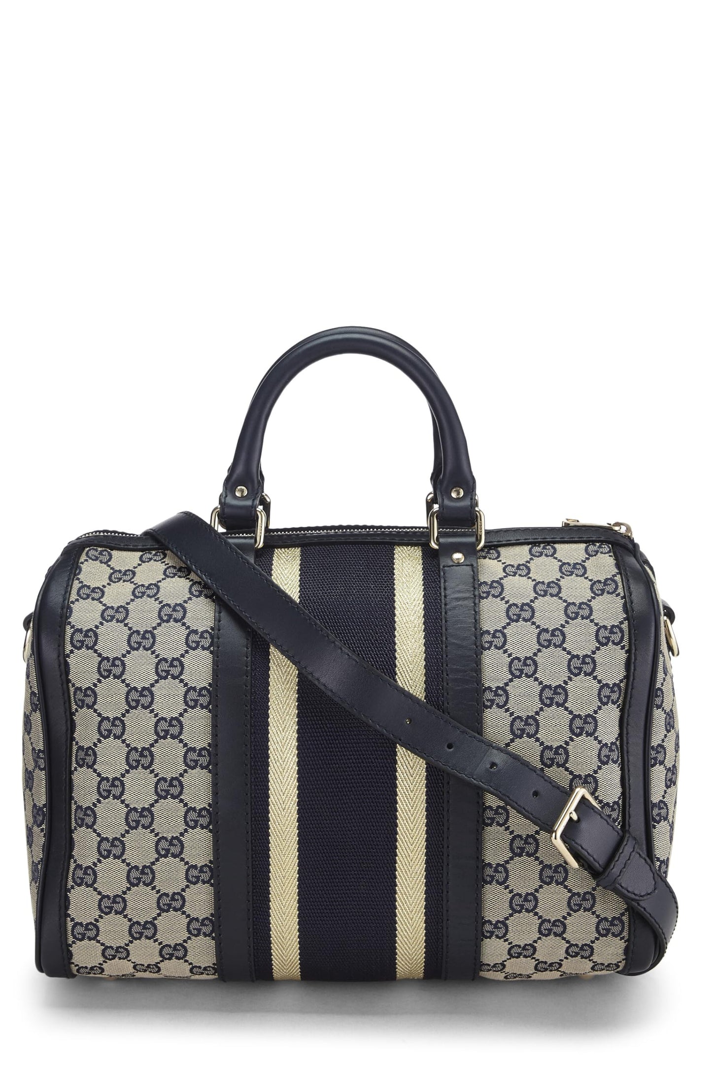 Gucci, Navy Original GG Canvas Web Boston Bag Medium, Navy
