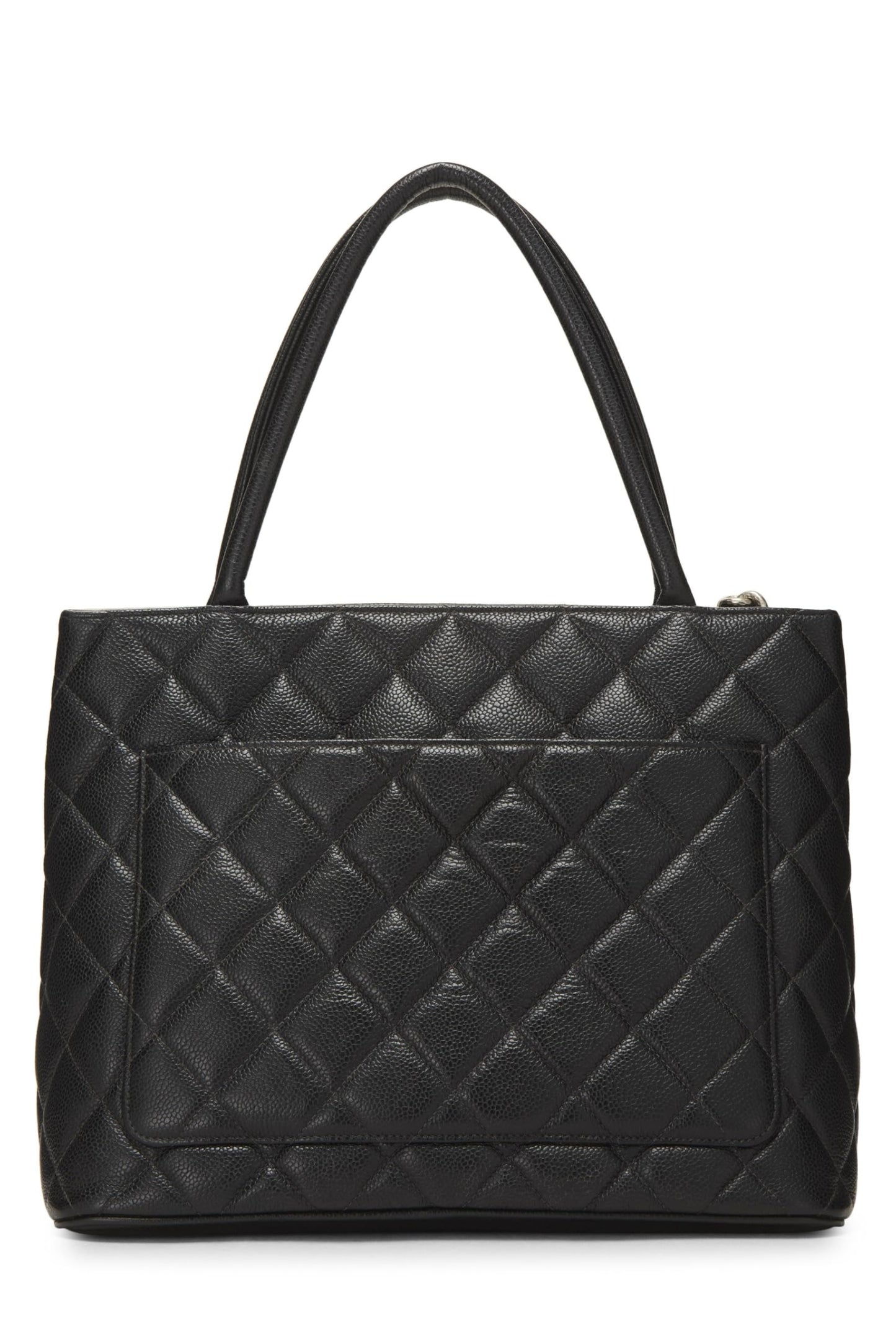 Chanel,  Black Quilted Caviar Medallion Tote, Black