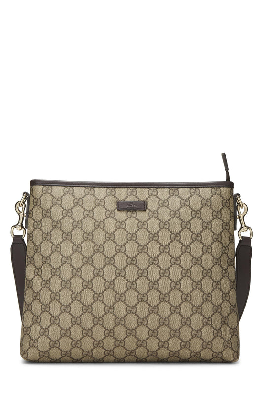 Gucci, Brown Original GG Supreme Canvas Zip Flat Messenger, Brown