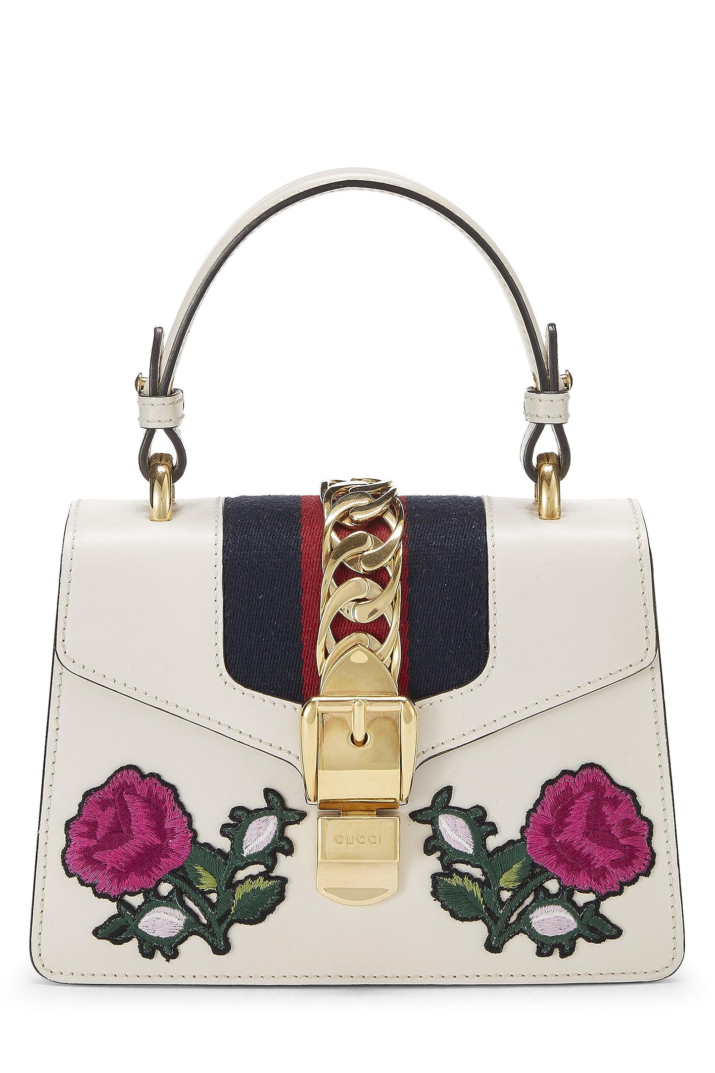 Gucci, White Embroidered Leather Web Sylvie Mini, White