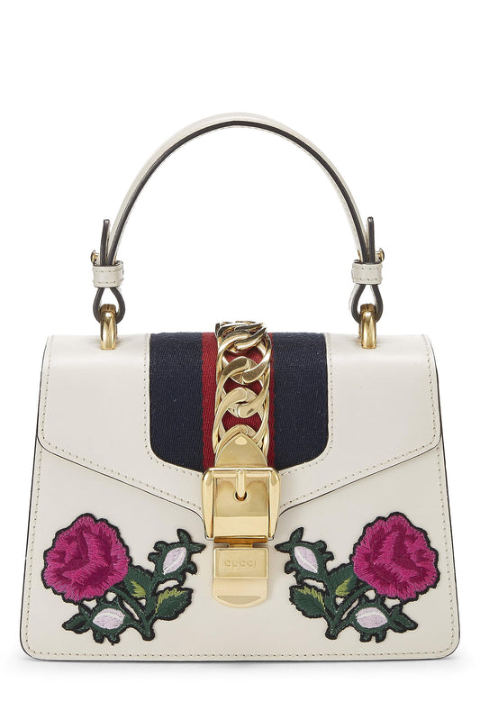 Gucci, White Embroidered Leather Web Sylvie Mini, White
