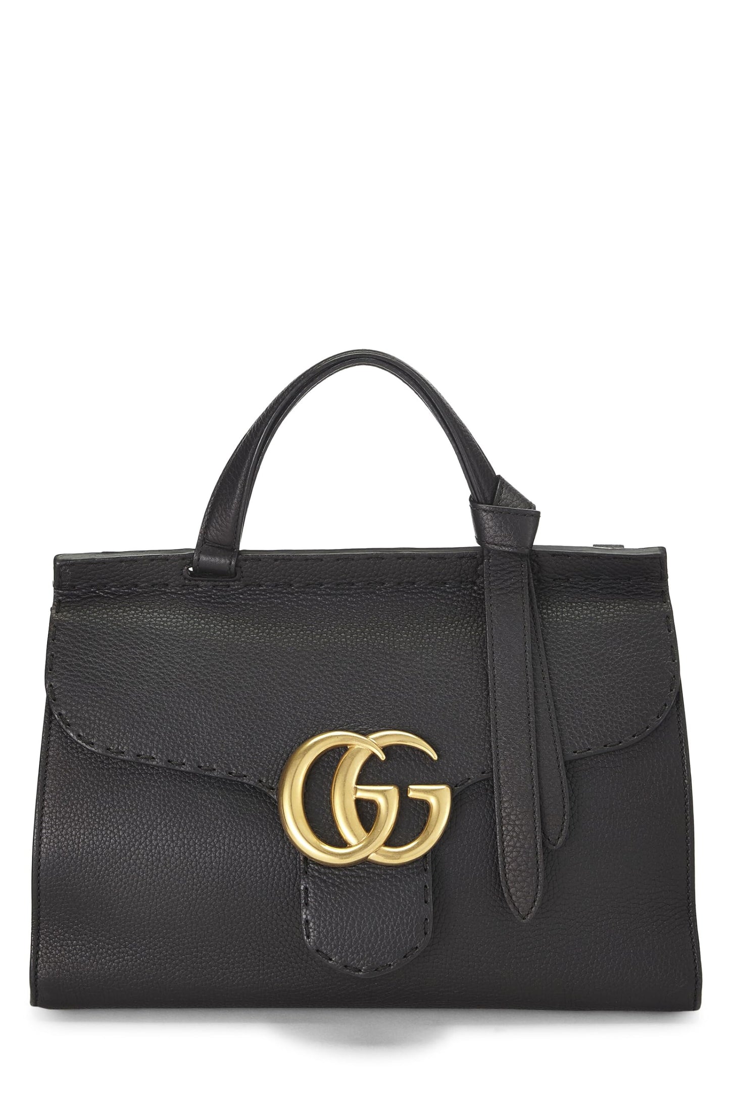 Gucci, Black Leather GG Marmont Top Handle Flap Bag Small, Black