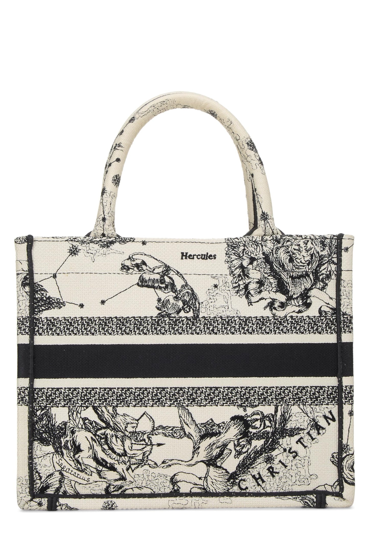 Dior,  Black & White Zodiac Embroidered Canvas Book Tote Small, White