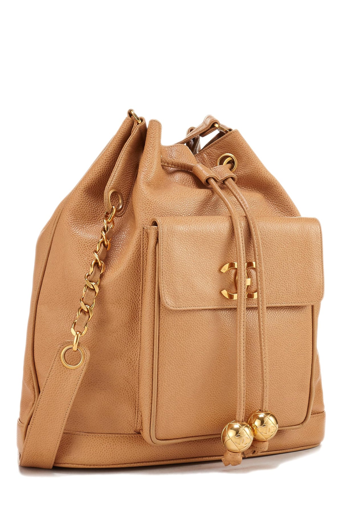 Chanel,  Beige Caviar Bucket Bag Large, Beige