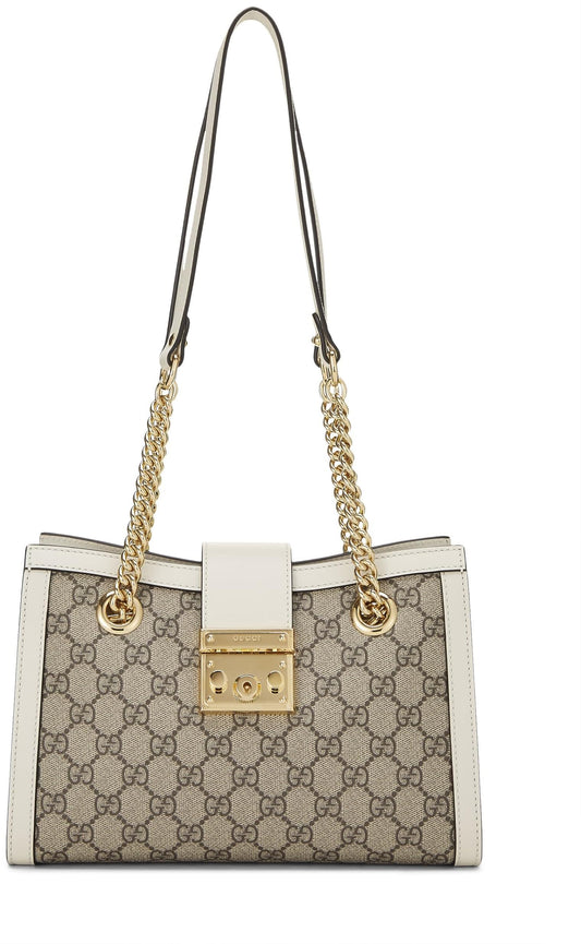 Gucci, Ivory GG Supreme Canvas Padlock Tote Small, White