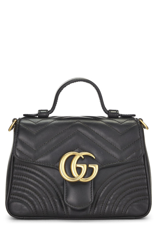 Gucci, Black Leather Torchon GG Marmont Top Handle Flap Bag Mini, Black