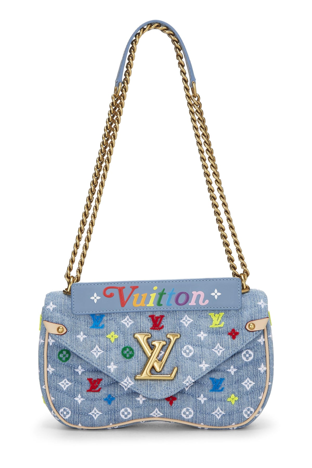 Louis Vuitton,  Blue Quilted Monogram Denim New Wave Chain Bag MM, Blue