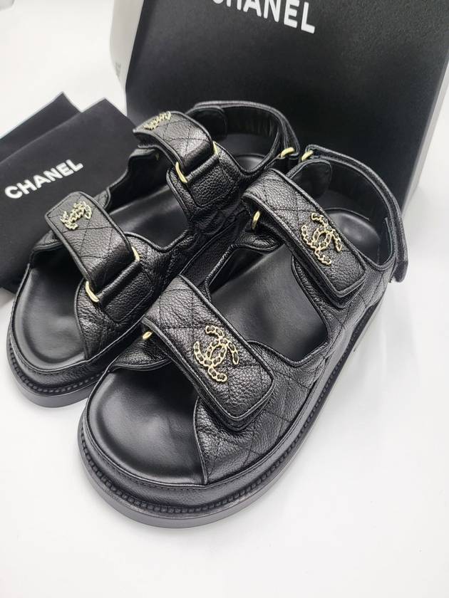 WoMen's CC Logo Velcro Sandals Gold Black Chanel