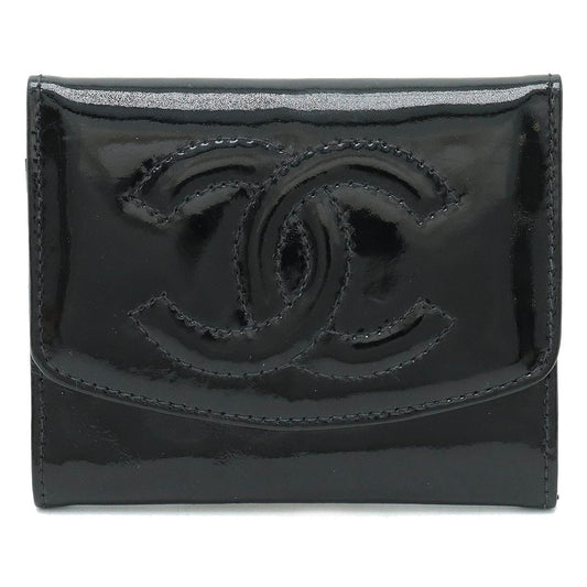 Chanel Chanel Coinmark Coincase Coinwork Coinwork Patent Leather Black Black Silver Gold A01430