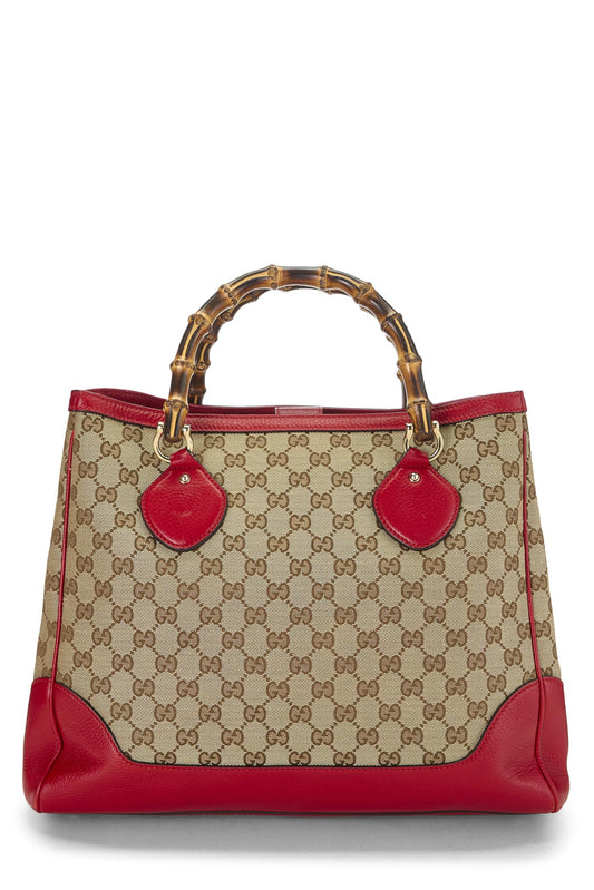 Gucci, Red Original GG Canvas Bamboo Tote Small, Red