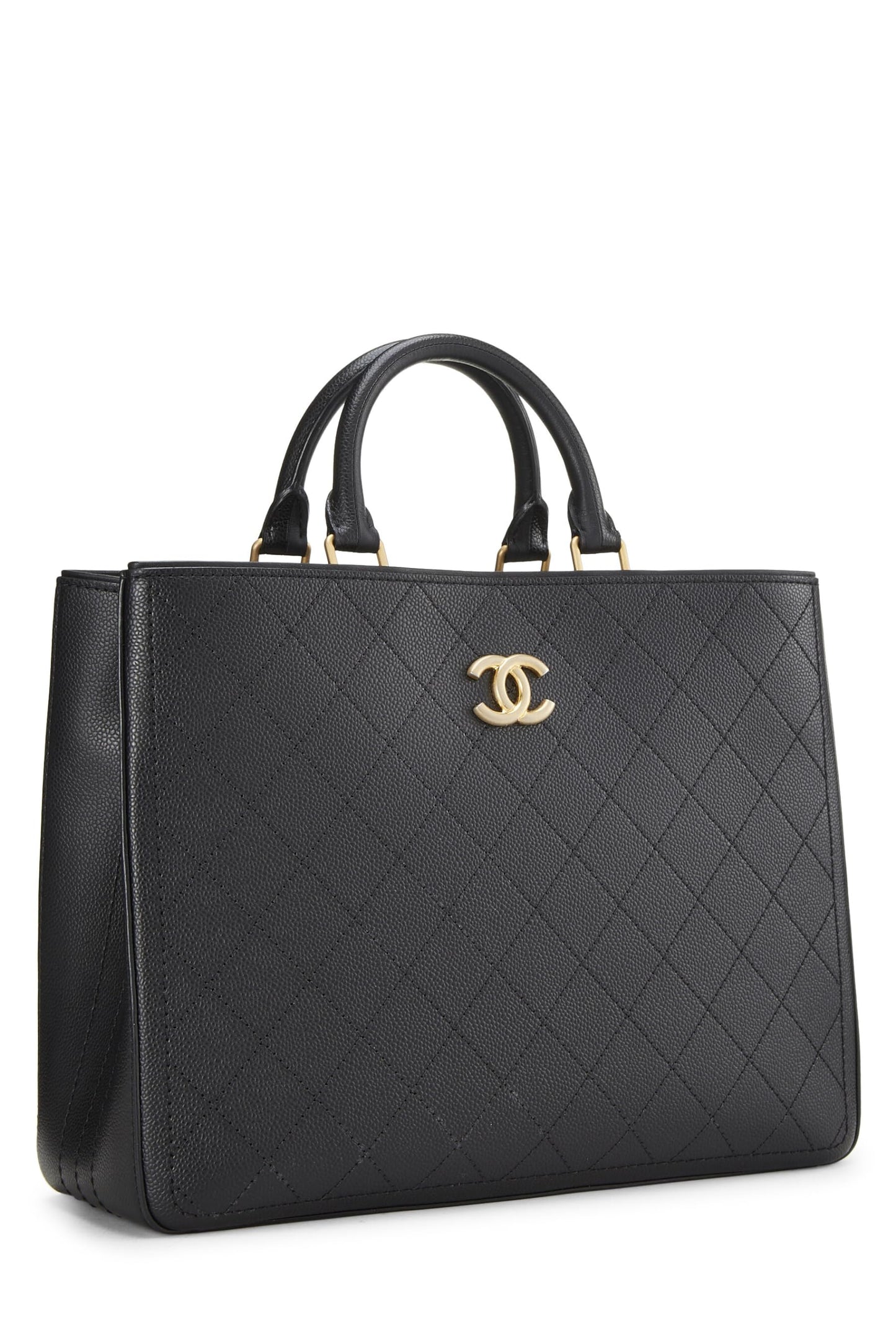 Chanel,  Black Quilted Caviar Shopping Tote Large, Black