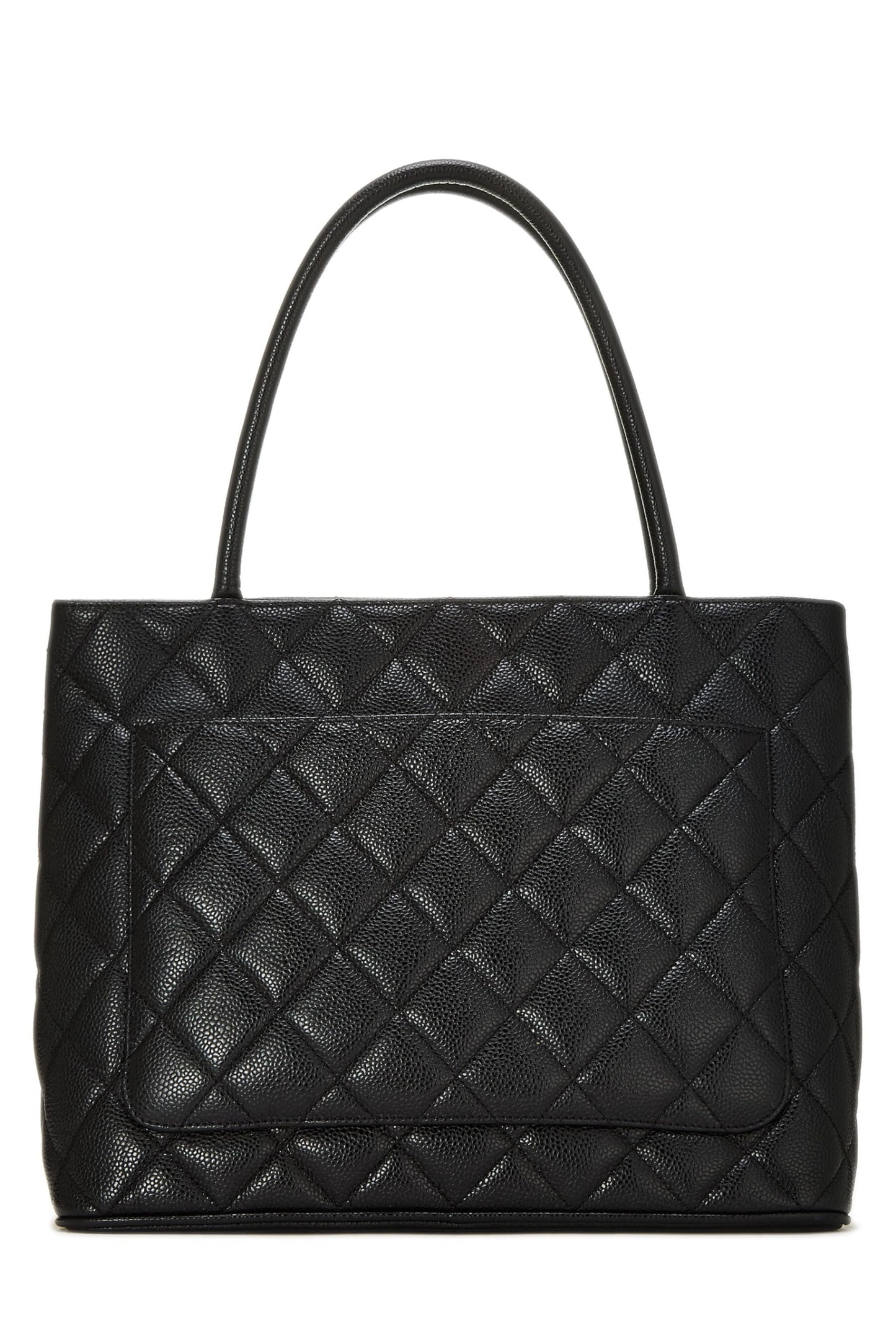Chanel,  Black Quilted Caviar Medallion Tote, Black