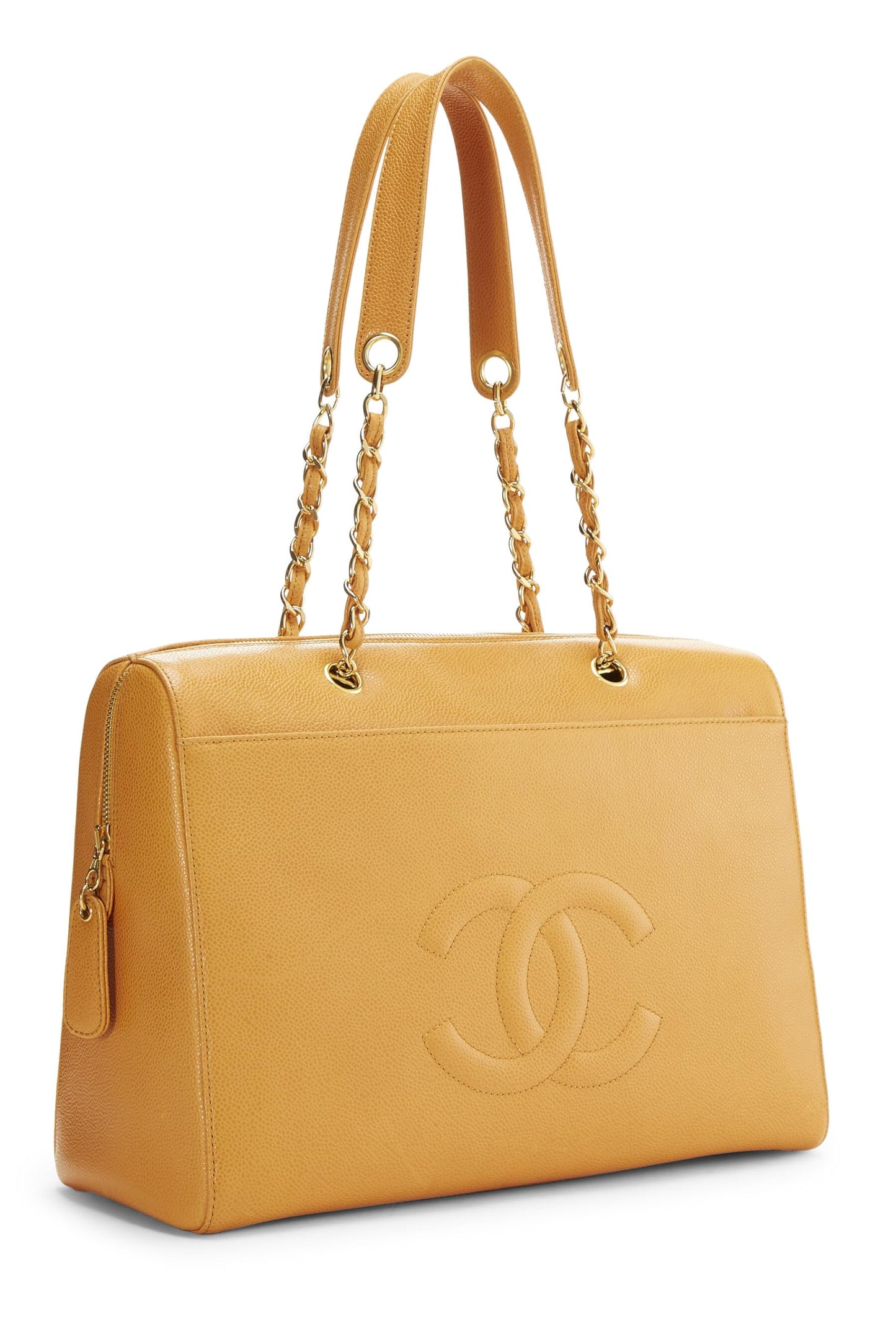 Chanel,  Orange Caviar Zip Tote Small, Orange