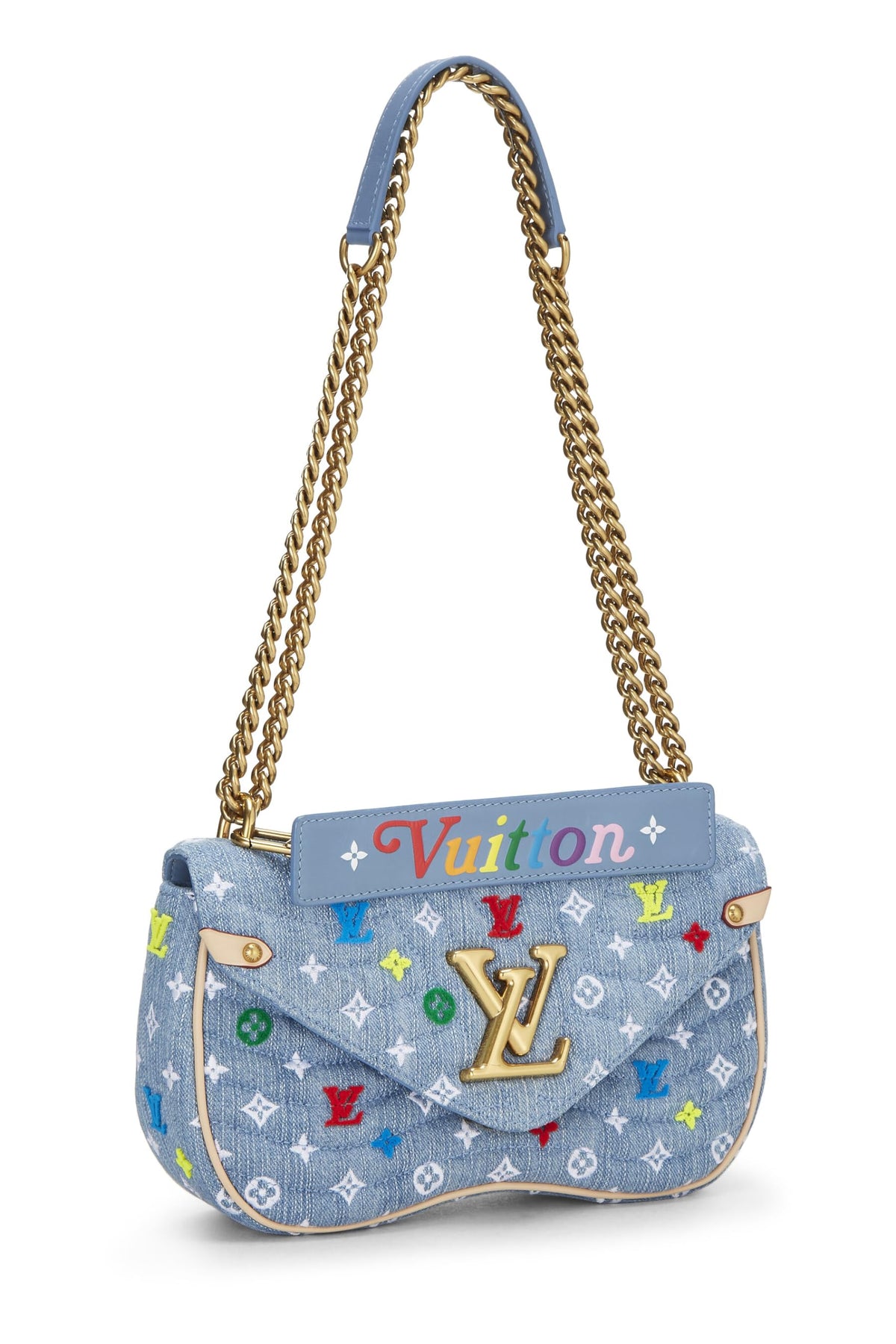 Louis Vuitton,  Blue Quilted Monogram Denim New Wave Chain Bag MM, Blue