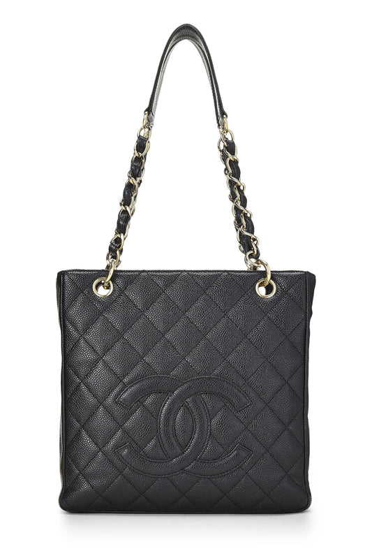 Chanel,  Black Quilted Caviar Petite Shopping Tote (PST), Black
