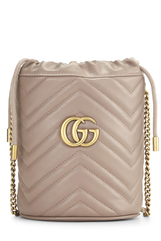 Gucci, Beige Leather 'GG' Marmont Chain Bucket Bag Small, Beige
