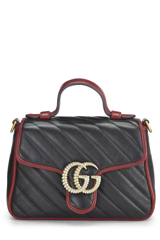 Gucci, Black Leather Torchon GG Marmont Top Handle Mini, Multi