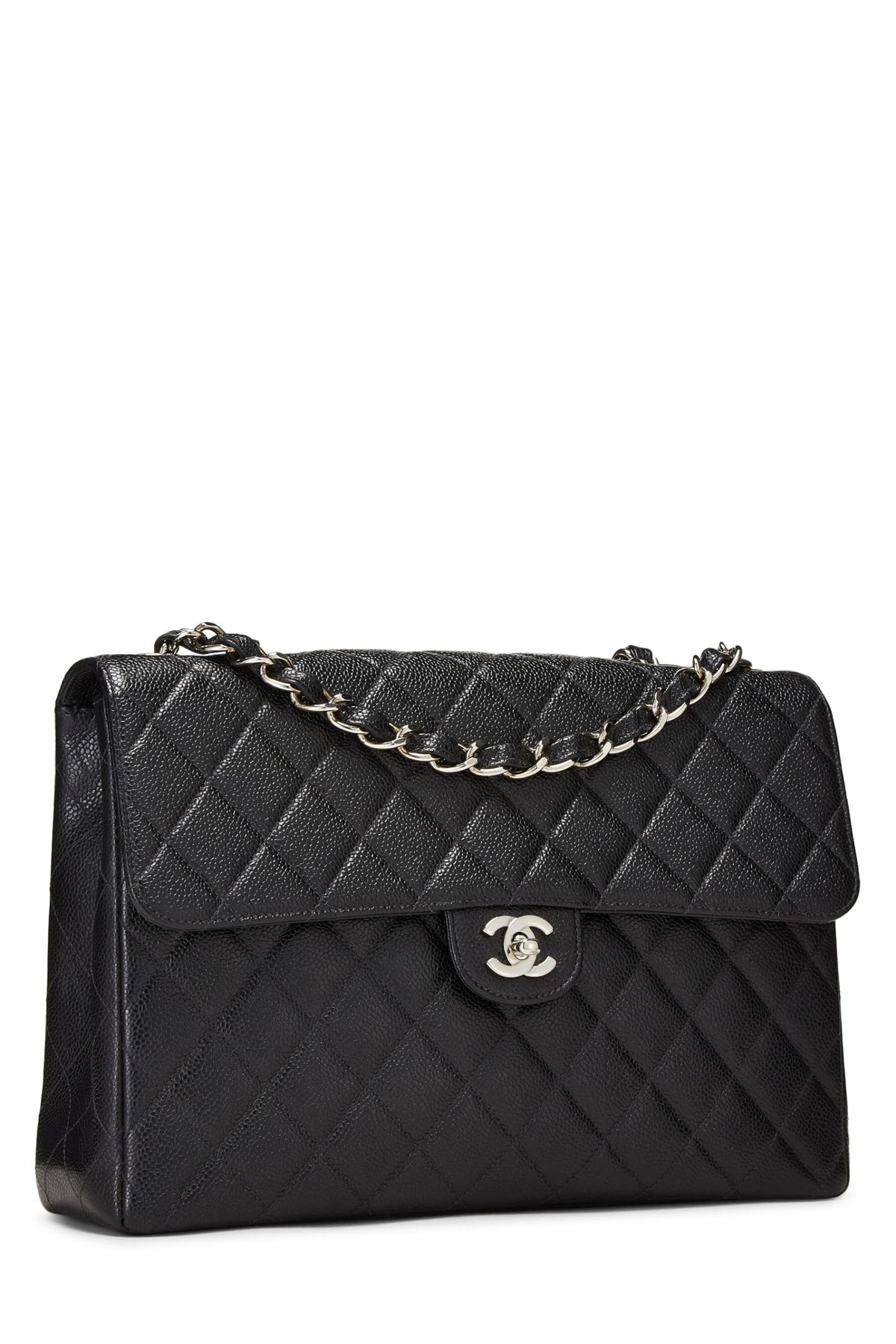 Chanel,  Black Quilted Caviar Half Flap Jumbo, Black