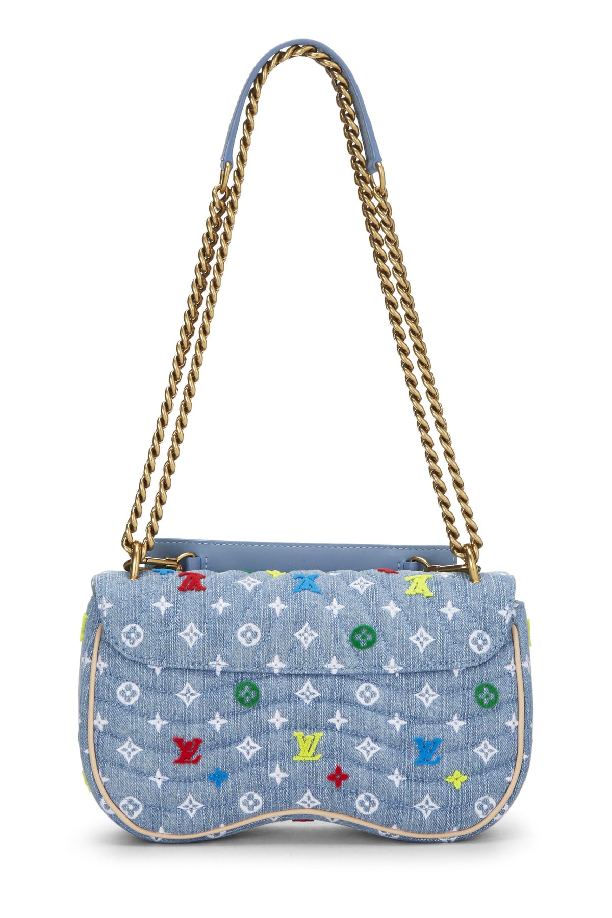 Louis Vuitton,  Blue Quilted Monogram Denim New Wave Chain Bag MM, Blue