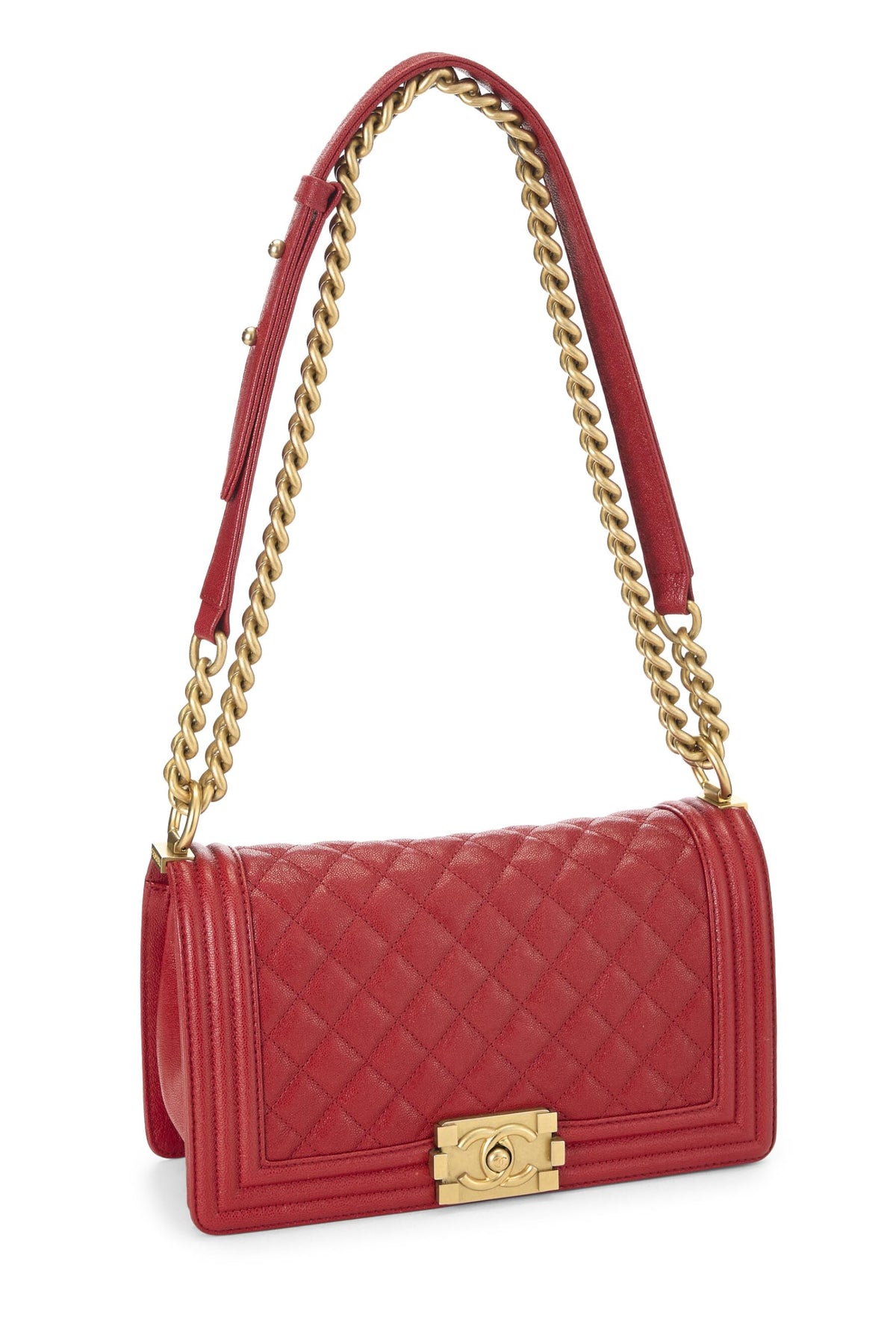Chanel,  Red Quilted Caviar Boy Bag Medium, Red