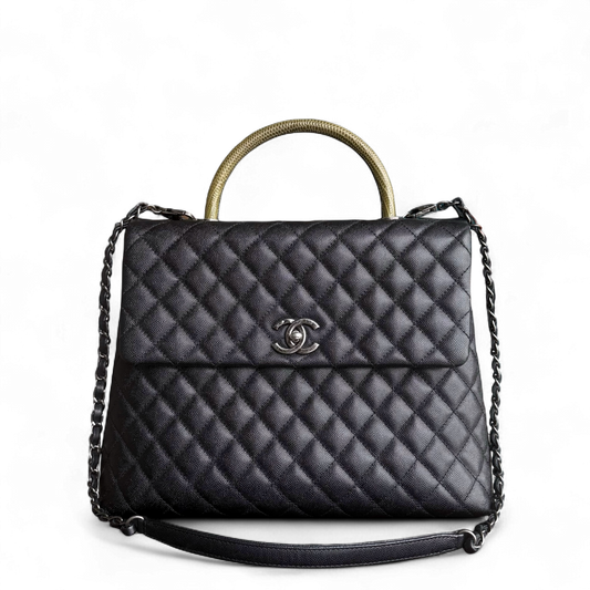 Chanel Coco Handle Large - Caviar 34CM Quilted Black Ruthenium Silver Hardware Series 23