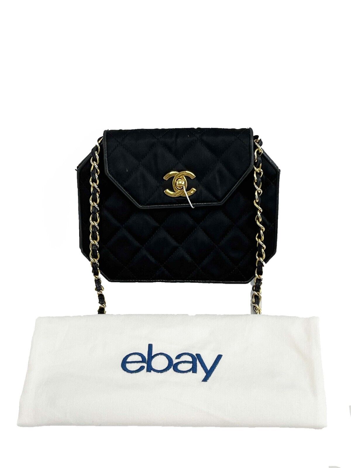 CHANEL Vintage 90's Quilted Octagon CC Shoulder Black Excellent Handbag