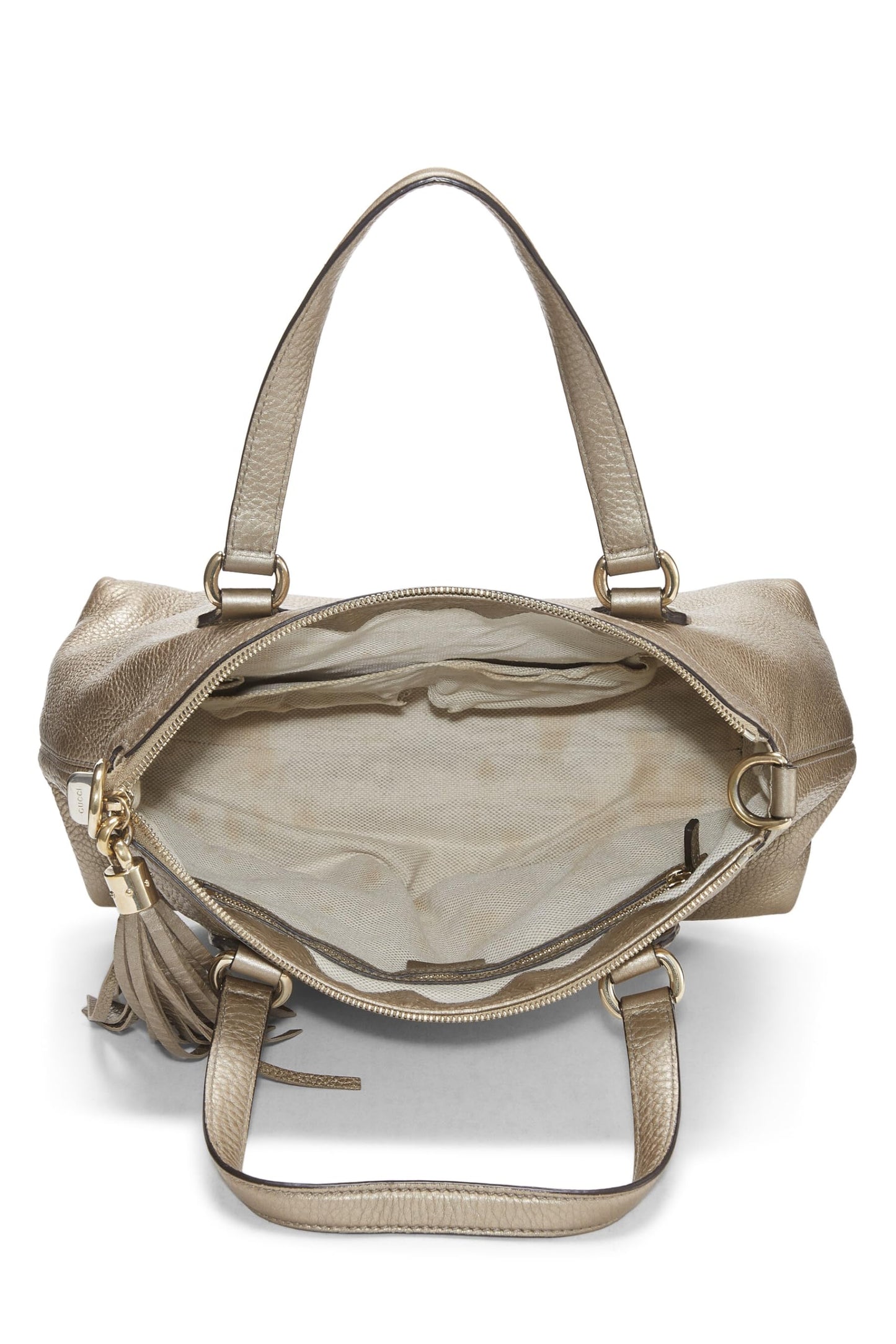 Gucci, Gold Grained Leather Soho Top Handle Tote, Gold