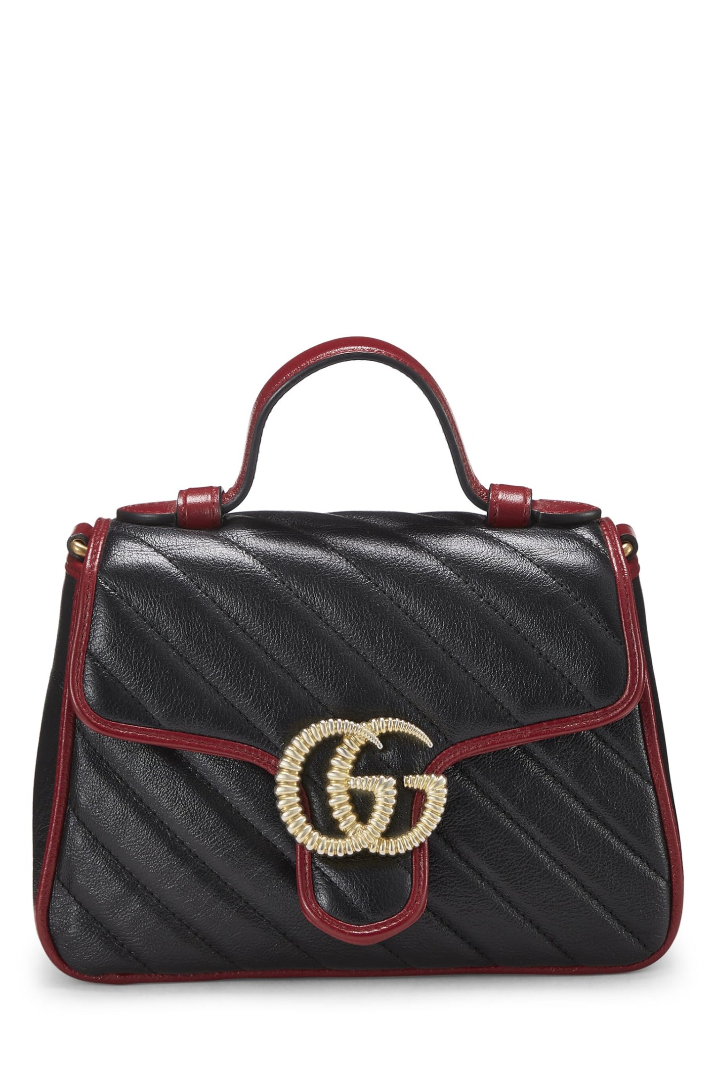 Gucci, Black Leather Torchon GG Marmont Top Handle Bag Mini, Multi
