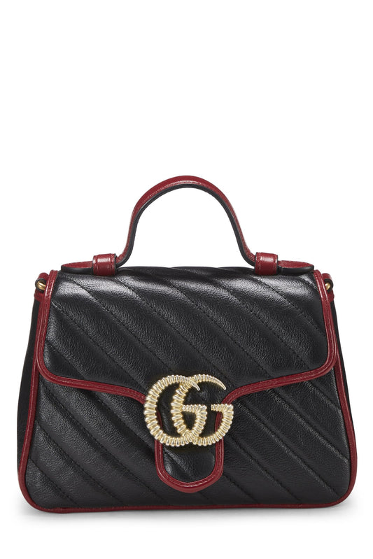 Gucci, Black Leather Torchon GG Marmont Top Handle Bag Mini, Multi