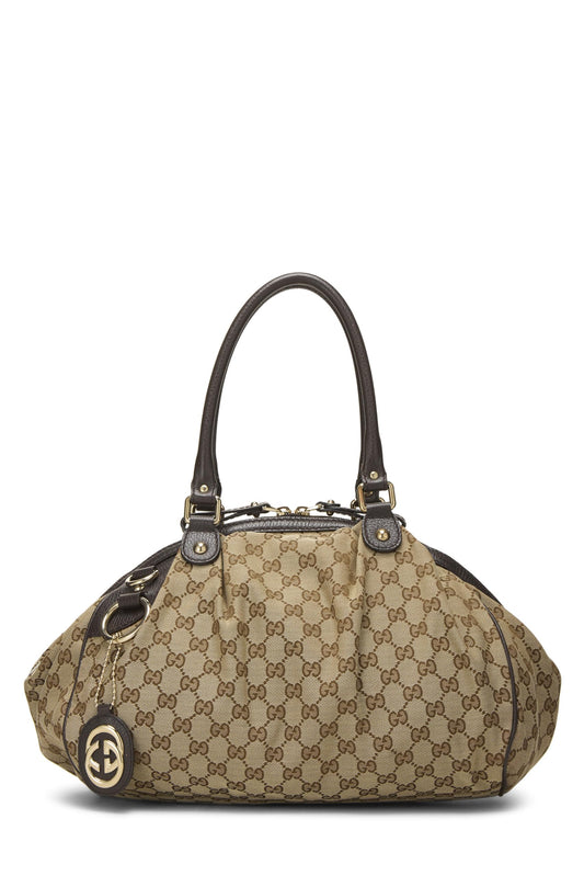 Gucci, Brown Original GG Canvas Convertible Sukey Boston Handbag, Brown