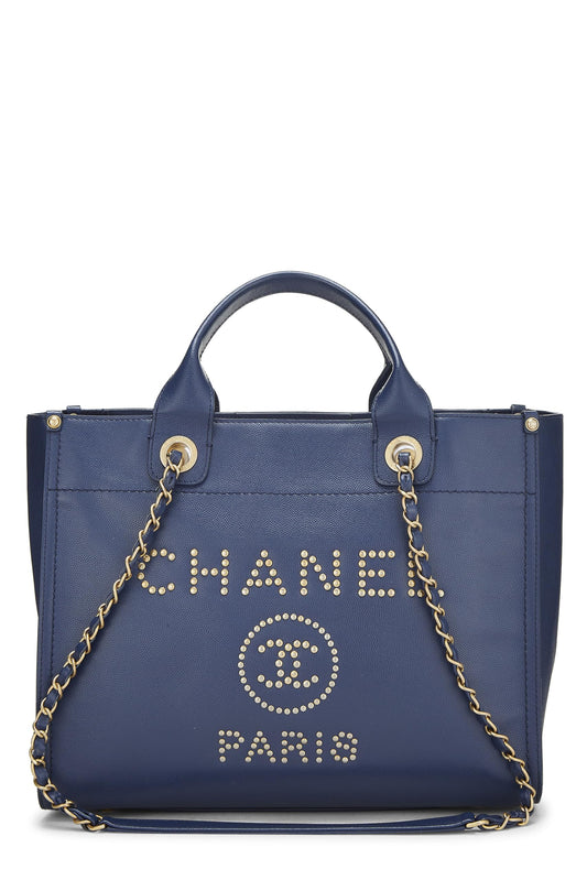 Chanel,  Blue Caviar Studded Deauville Shopping Tote Medium, Blue