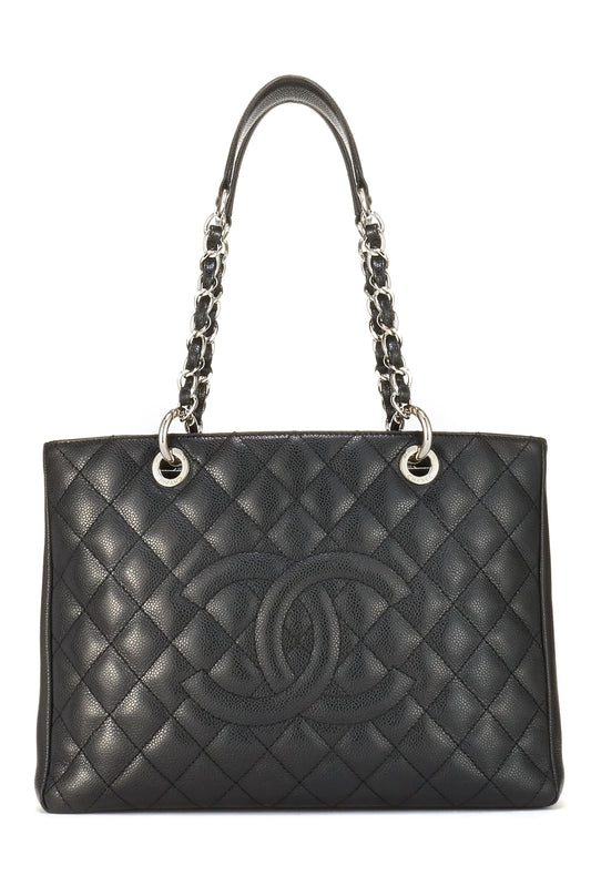 Chanel,  Black Quilted Caviar Grand Shopping Tote (GST), Black