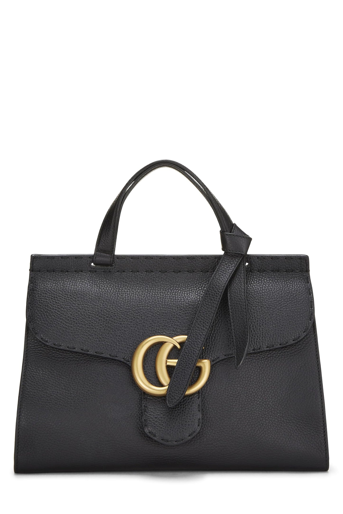 Gucci, Black Leather GG Marmont Top Handle Flap Bag, Black