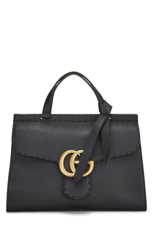 Gucci, Black Leather GG Marmont Top Handle Flap Bag, Black